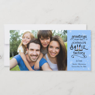Cartes Pour Fêtes Annuelles Salutations sELFie, Neige sur Fond Bleu Changeable