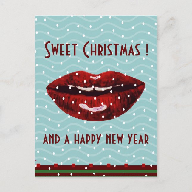 Cartes Pour Fêtes Annuelles salutations vertes de Noël de lèvres rouges (Devant)
