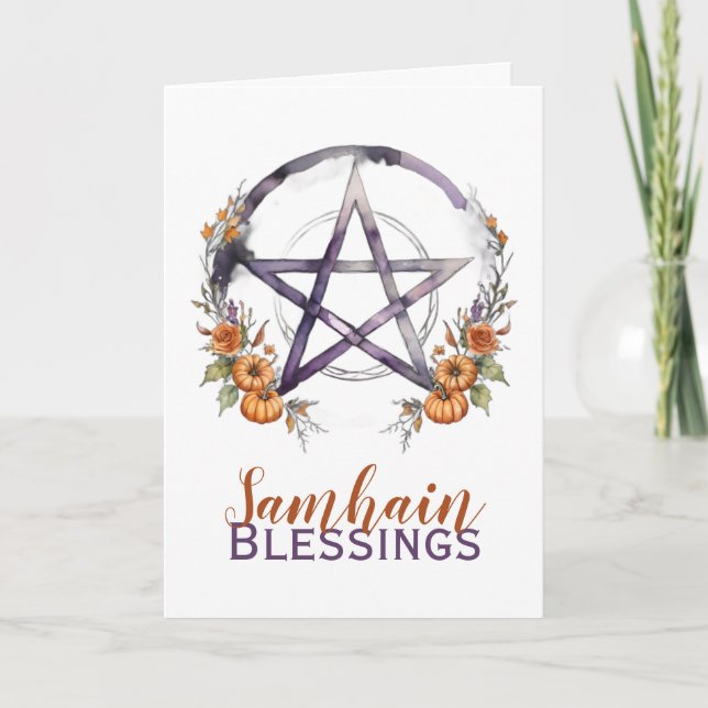 Cartes Pour Fêtes Annuelles Samhain Bénédictions Citrouilles & Pentacle Hallow (Devant)