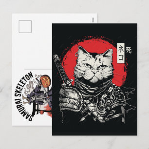 Cartes Pour Fêtes Annuelles Samouraï Chat Noir Guerrier Japonais Vintage