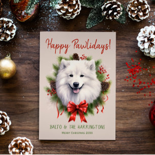 Cartes Pour Fêtes Annuelles Samoyé Chien Noël Joyeux Pawlidays Howlidays