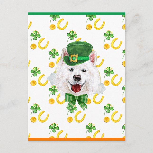 Cartes Pour Fêtes Annuelles Samoyed Shamrock St. Patrick's Day (Devant)