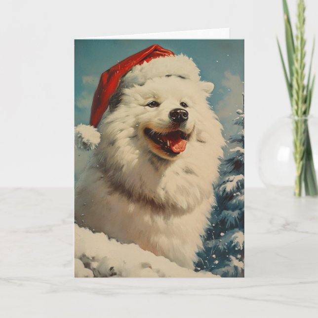 Cartes Pour Fêtes Annuelles Samoyed vintage personnalisé Noël (Devant)