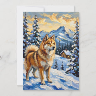 Cartes Pour Fêtes Annuelles Samoyède vintage dans un paysage de Noël alpin