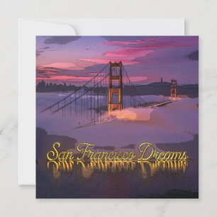 Cartes Pour Fêtes Annuelles "San Francisco Dreams" Pont du Golden Gate Coucher