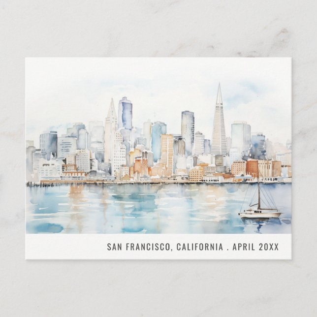 Cartes Pour Fêtes Annuelles San Francisco Watercolor Landscape Travel (Devant)