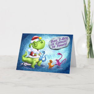 Cartes Pour Fêtes Annuelles SAN T-REX est COMIN' to TOWN! (brillant) par Jeff 