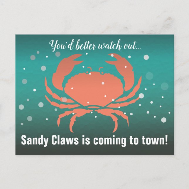 Cartes Pour Fêtes Annuelles Sandy Claws Crabe de Noël Turquoise (Devant)