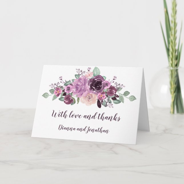 Cartes Pour Fêtes Annuelles Sangria Purple Mauve Mariage Floral Merci (Devant)