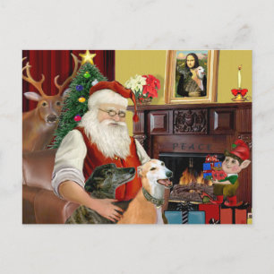 Cartes Pour Fêtes Annuelles Santa à la maison avec ses deux Greyhounds