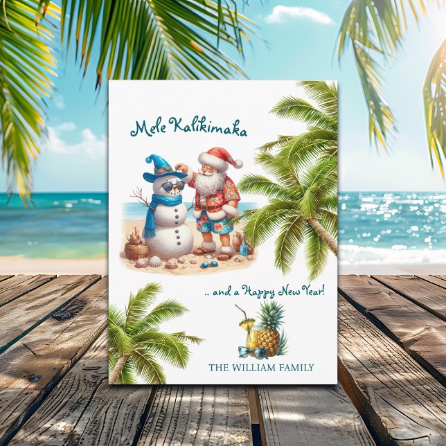 Cartes Pour Fêtes Annuelles Santa and Snowman Mele Kalikimaka Christmas (Créateur téléchargé)