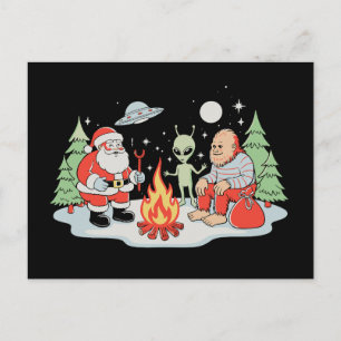 Cartes Pour Fêtes Annuelles Santa Bigfoot Alien Feu de camp Noël Vacances