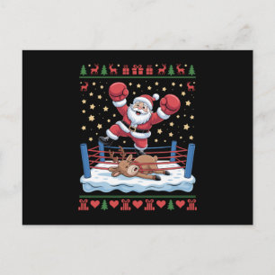 Cartes Pour Fêtes Annuelles Santa Boxe Renne Noël Anneau Combattant Xmas