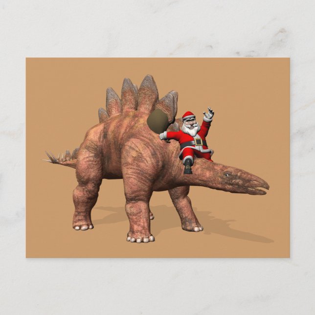 Cartes Pour Fêtes Annuelles Santa Claus À cheval Sur Stegosaurus (Devant)