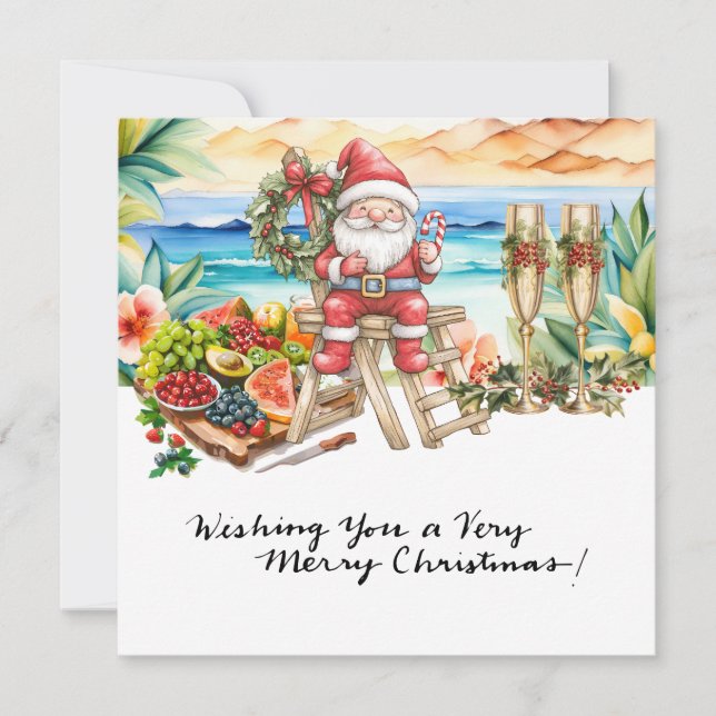 Cartes Pour Fêtes Annuelles SANTA CLAUS à Hawaii Beach pour Noël (Devant)