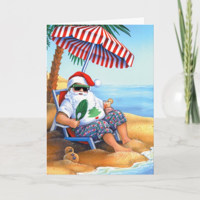 Cartes Pour Fêtes Annuelles Santa Claus à la plage (Devant)