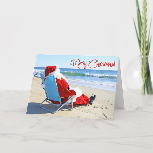 Cartes Pour Fêtes Annuelles Santa Claus à la plage (Devant)