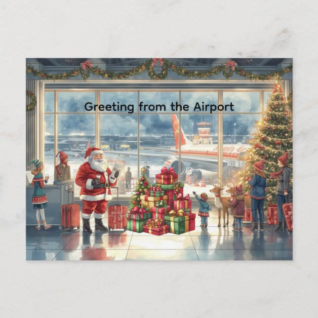 Cartes Pour Fêtes Annuelles Santa Claus à l'aéroport (Devant)
