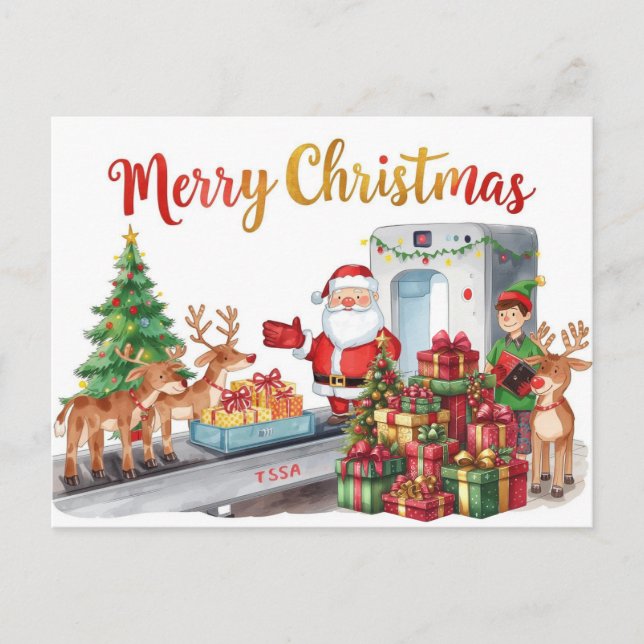 Cartes Pour Fêtes Annuelles Santa Claus à l'aéroport (Devant)