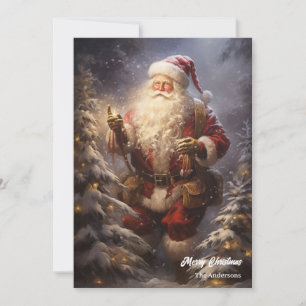 Cartes Pour Fêtes Annuelles Santa Claus à l'ancienne dans la forêt neigeuse