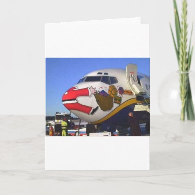 CARTES POUR FÊTES ANNUELLES SANTA CLAUS AIRLINER MID-AIR (Devant)