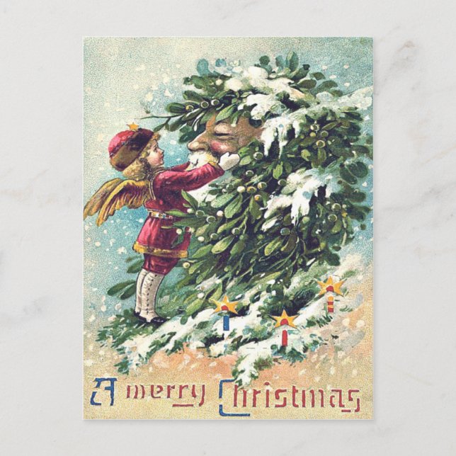 Cartes Pour Fêtes Annuelles Santa Claus Angel Cherub Mistletoe (Devant)
