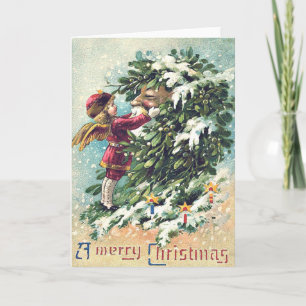 Cartes Pour Fêtes Annuelles Santa Claus Angel Cherub Mistletoe
