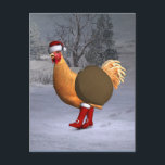 Cartes Pour Fêtes Annuelles Santa Claus au coq orange<br><div class="desc">le père noël a reçu une poule mignonne comme aide cette année - joyeusement en marchant avec des bottes rouges et casquette à travers la neige en hiver</div>