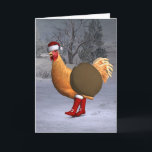 Cartes Pour Fêtes Annuelles Santa Claus au coq orange<br><div class="desc">le père noël a reçu une poule mignonne comme aide cette année - joyeusement en marchant avec des bottes rouges et casquette à travers la neige en hiver</div>