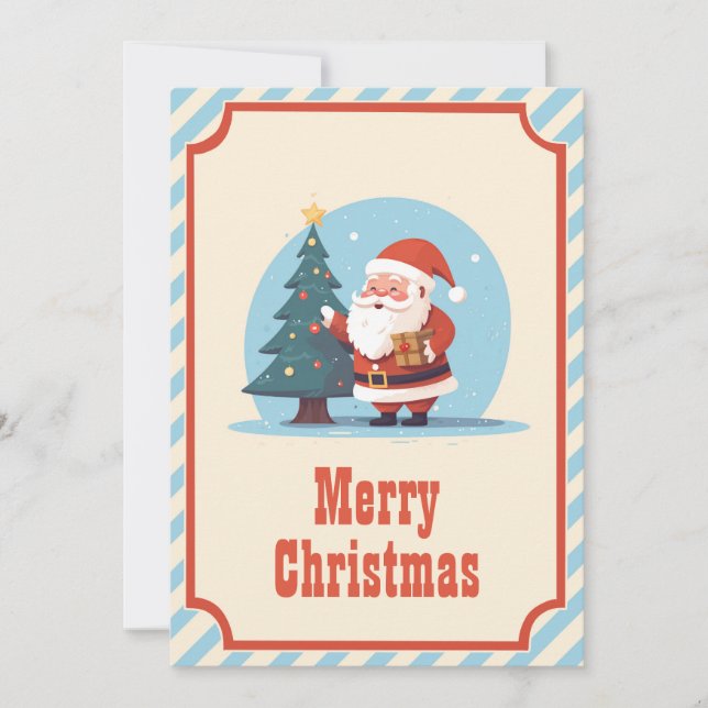 Cartes Pour Fêtes Annuelles Santa Claus avec arbre de Noël Carton (Devant)