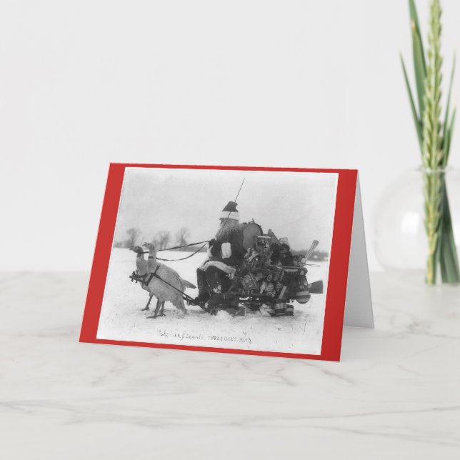 Cartes Pour Fêtes Annuelles Santa Claus avec dindons dessinés à la traîne Cart (Devant)