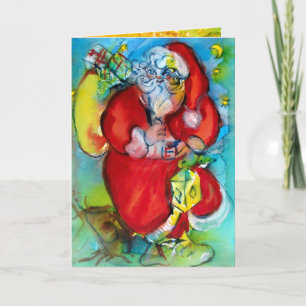 CARTES POUR FÊTES ANNUELLES SANTA CLAUS AVEC LANTERN DANS LA NUIT DE NOËL