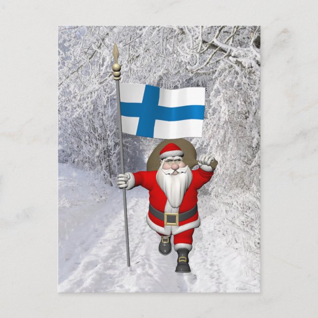 Cartes Pour Fêtes Annuelles Santa Claus Avec L'Enseigne Finlande (Devant)