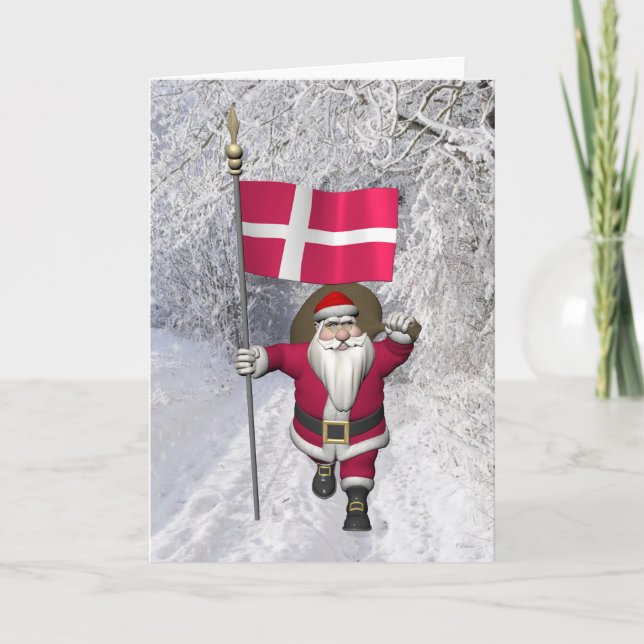 Cartes Pour Fêtes Annuelles Santa Claus Avec L'Ensigne Danemark Dannebrog (Devant)