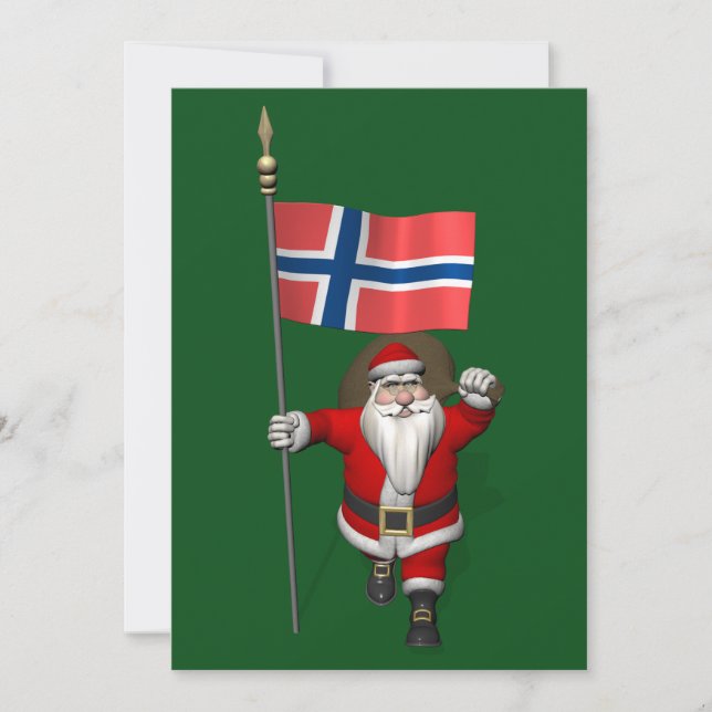 Cartes Pour Fêtes Annuelles Santa Claus Avec L'Ensigne De Norvège (Devant)