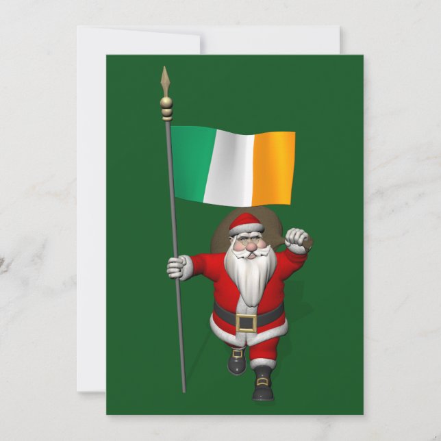 Cartes Pour Fêtes Annuelles Santa Claus Avec L'Ensigne D'Irlande (Devant)