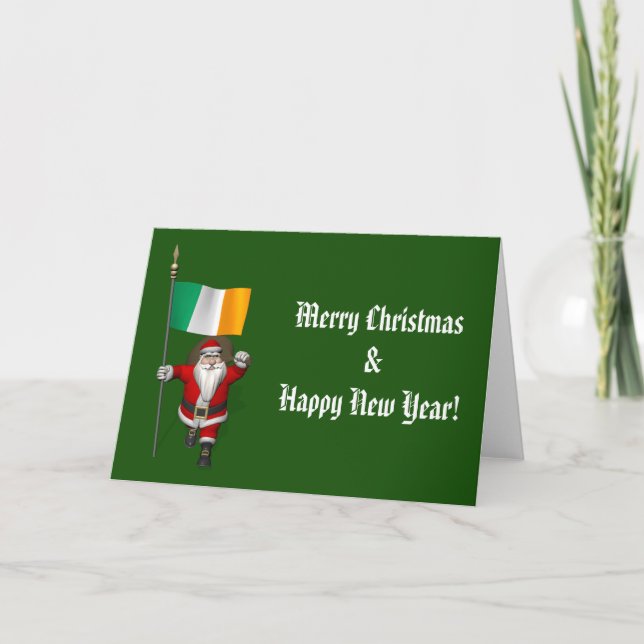 Cartes Pour Fêtes Annuelles Santa Claus Avec L'Ensigne D'Irlande (Devant)