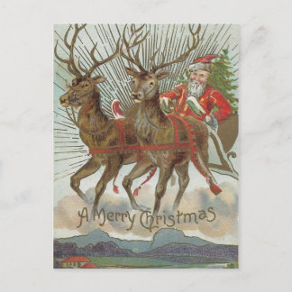 Cartes Pour Fêtes Annuelles Santa Claus avec Reindeer Vintage Christmas Card