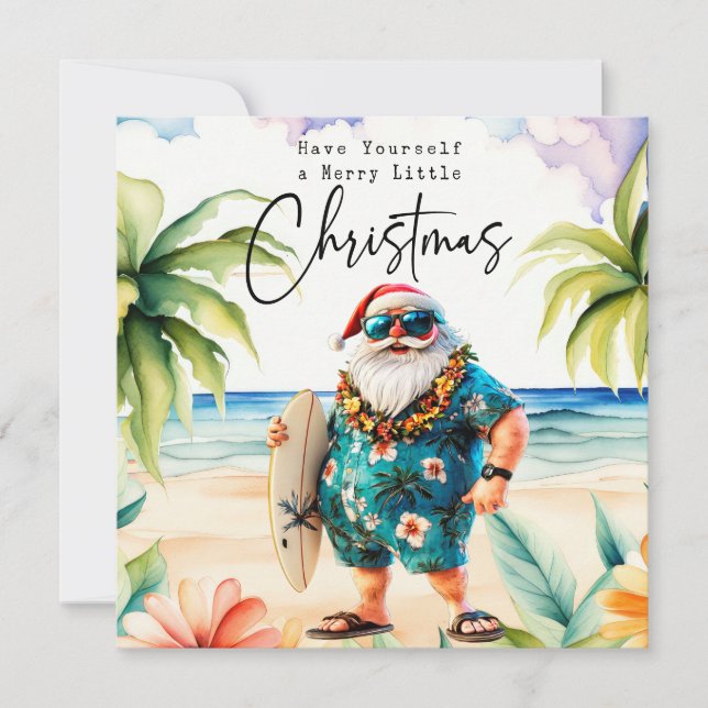 Cartes Pour Fêtes Annuelles Santa Claus avec Surf Board de Hawaii Noël (Devant)