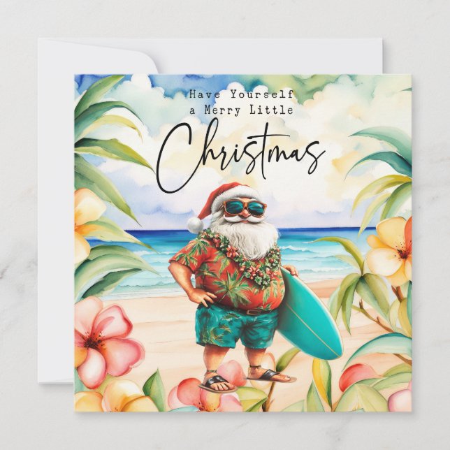Cartes Pour Fêtes Annuelles Santa Claus avec Surf Board de Hawaii Noël (Devant)