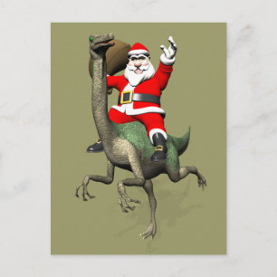 Cartes Pour Fêtes Annuelles Santa Claus Circulant Sur Gallimimus