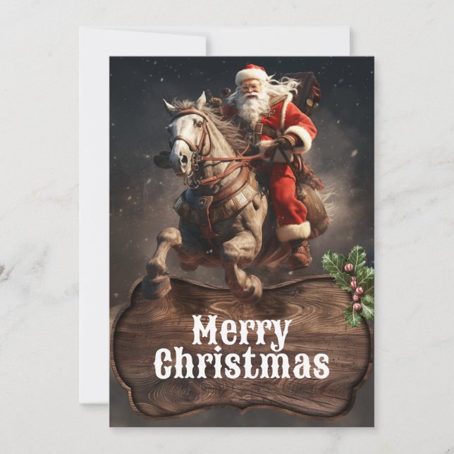 Cartes Pour Fêtes Annuelles Santa Claus Cowboy Art (Devant)
