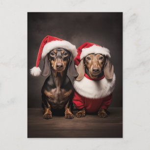 Cartes Pour Fêtes Annuelles Santa Claus Dachshund Twins