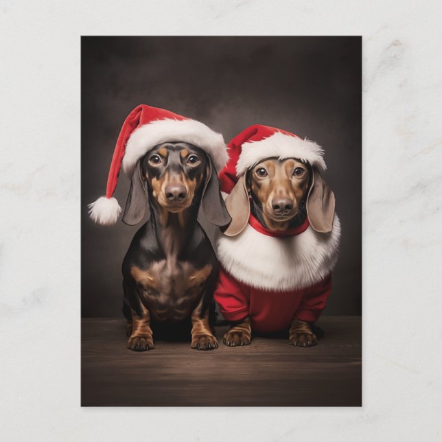 Cartes Pour Fêtes Annuelles Santa Claus Dachshund Twins (Devant)
