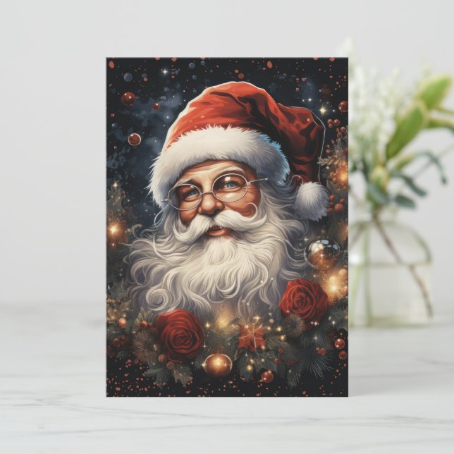 Cartes Pour Fêtes Annuelles Santa Claus et Red Roses (Debout devant)