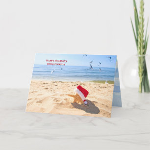 Cartes Pour Fêtes Annuelles Santa Claus étoile sur la plage