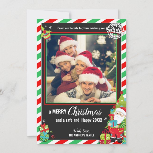 Cartes Pour Fêtes Annuelles Santa Claus Green Red Photo voeux Noël (Devant)
