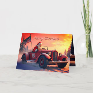 Cartes Pour Fêtes Annuelles Santa Claus In A Racecar