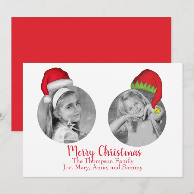 Cartes Pour Fêtes Annuelles Santa Claus Jolly Elf Christmas Photo Card 2 Photo (Devant / Derrière)