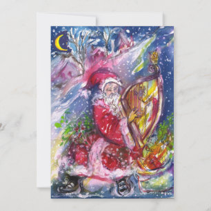 CARTES POUR FÊTES ANNUELLES SANTA CLAUS JOUANT À LA HARPE EN LUMIÈRE DE LA LUN